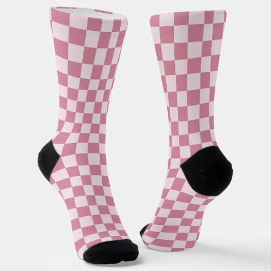 Stoffig roze schaakbordpatroon sokken (Gebogen)