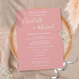 Stoffig Roze Script Gastentrouwweekendprogramma Kaart