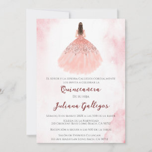 Stoffig roze silhouet Quinceanera uitnodiging