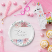 Stoffig Roze Stof Blauw Bloemig Elegant Botanisch Papieren Bordje (Feest)