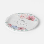 Stoffig Roze Stof Blauw Bloemig Elegant Botanisch Papieren Bordje (Gekanteld)