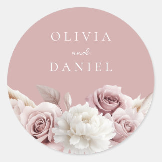 Stoffig Roze & Stoffig Roos Bloemen Huwelijk Ronde Sticker