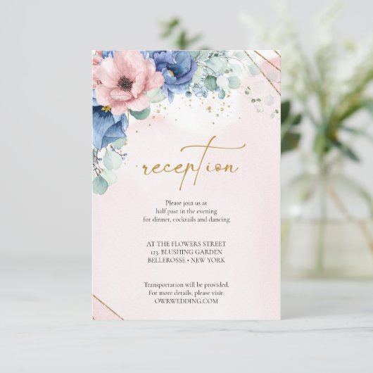 Stoffig roze stoffige blauw faux gouden lijst rece informatiekaartje (Staand voorkant)