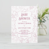 Stoffig Roze Toile Bow Beer Baby Meisje Douche Kaart (Staand voorkant)