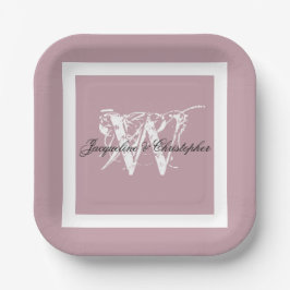 Stoffig Roze Trouw Elegant Monogram & Namen Chic Papieren Bordje