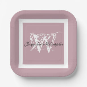 Stoffig Roze Trouw Elegant Monogram & Namen Chic Papieren Bordje
