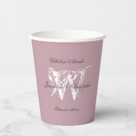 Stoffig Roze Trouw Elegant Monogram Wit Namen Papieren Bekers
