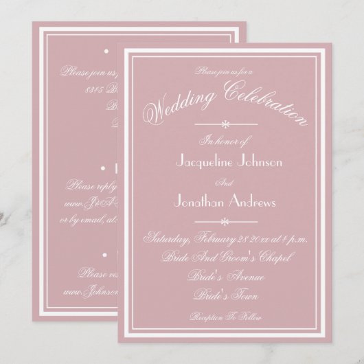 Stoffig Roze Trouw Wit Script Alles In Eén RSVP Kaart (Voorkant / Achterkant)