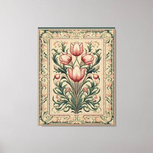 Stoffig roze tulp middeleeuws smaragd Ornament Canvas Afdruk (Voorkant)