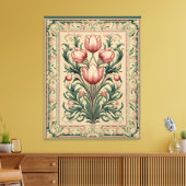 Stoffig roze tulp middeleeuws smaragd Ornament Canvas Afdruk (Insitu (Woonkamer))