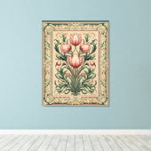 Stoffig roze tulp middeleeuws smaragd Ornament Canvas Afdruk (Insitu (Houten vloer))