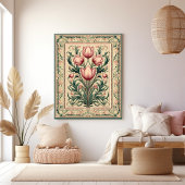 Stoffig roze tulp middeleeuws smaragd Ornament Canvas Afdruk