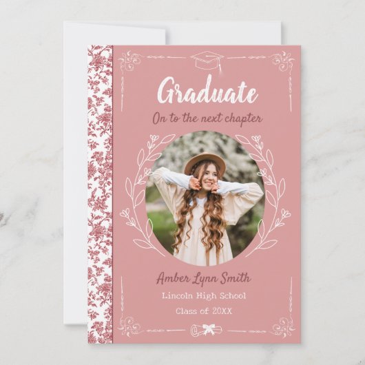 Stoffig Roze Verhalenboek Afstuderen Kaart (Voorkant)