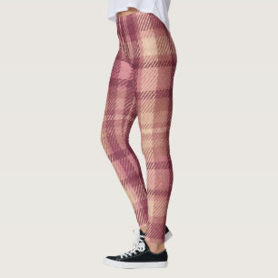 Stoffig Roze Warme Gedempte Roze Schotse Ruit Leggings