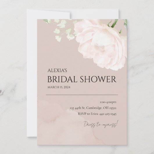 Stoffig roze waterverf bruidsfeest uitnodiging (Voorkant)