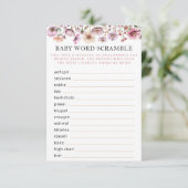 Stoffig Roze Wildflower Baby Word Scramble – Boho Informatiekaartje (Staand voorkant)