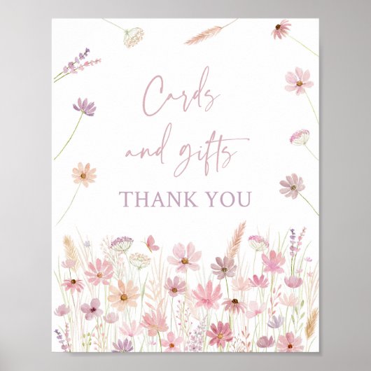 Stoffig Roze Wildflowers Kaarten en geschenken tek Poster (Voorkant)