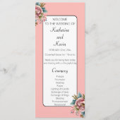 Stoffig Roze Wit Blauwgroen Bloemen Bruiloft Vieri Programmakaart (Voorkant)