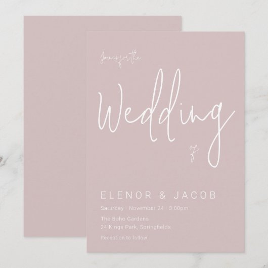 Stoffig Roze & Wit Moderne Bruiloft Kaart (Voorkant / Achterkant)