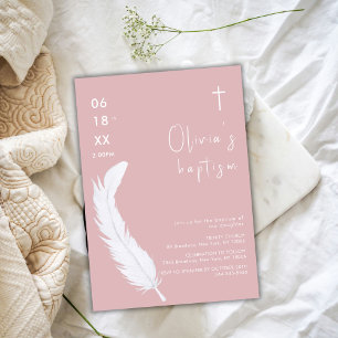 Stoffig Roze Wit Waterverf Feather Cross Doop Kaart