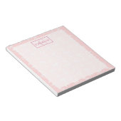 Stoffig Roze Witte Bloem, Op Maat Gemaakt Monogram Notitieblok (Schuin)