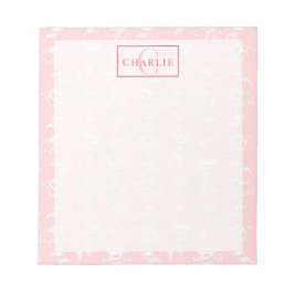 Stoffig Roze Witte Bloem, Op Maat Gemaakt Monogram Notitieblok