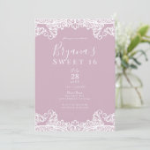 Stoffig roze & witte kanten elegante zoete 16 fees kaart (Staand voorkant)