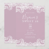 Stoffig roze & witte kanten elegante zoete 16 fees kaart (Voorkant / Achterkant)