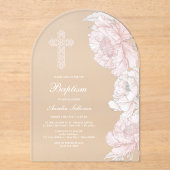 Stoffig Roze Witte Pioenen Boog Doop Acryl Uitnodigingen (Voorkant)