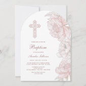 Stoffig Roze Witte Pioenen Boog Doop Kaart (Voorkant)