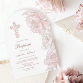 Stoffig Roze Witte Pioenen Boog Doop Kaart