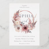 Stoffig Roze Zilver Folie Modern Boho Krans Bruilo Folie Uitnodiging (Voorkant)