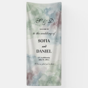 Stoffig saliegroen blauwe aquarel stof bruiloft we spandoek