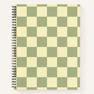 Stoffig saliegroen en botergeel dambordpatroon notitieboek