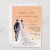 Stoffig Sinaasappel Elegant Modern QR Code Huwelij Kaart (Voorkant)