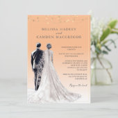 Stoffig Sinaasappel Elegant Modern QR Code Huwelij Kaart (Staand voorkant)