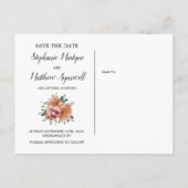 Stoffig Sinaasappel Roos Orchideeën Bruiloft Save  Aankondigingskaart (Achterkant)