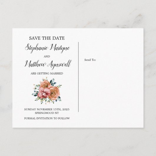 Stoffig Sinaasappel Roos Orchideeën Bruiloft Save  Aankondigingskaart (Achterkant)