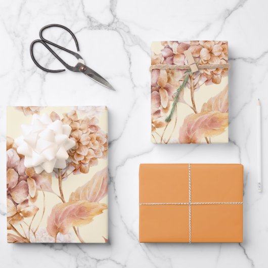 Stoffig Sinaasappel Roze Bloemen Elegant Modern Pa Inpakpapier Vel (Voorkant)