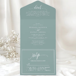 Stoffig Teal Eenvoudig Modern Schrift All In One Uitnodiging