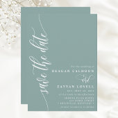 Stoffig Teal Eenvoudig Modern Script Bewaar de Dat Save The Date