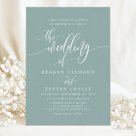 Stoffig Teal Eenvoudig Modern Script Trouwfeest Kaart