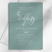 Stoffig Teal Eenvoudig Modern Script Trouwfeest Kaart