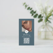 Stoffig Teal Lux Script Logo QR Code Foto Make-up Visitekaartje (Staand voorkant)