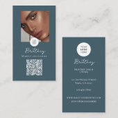 Stoffig Teal Lux Script Logo QR Code Foto Make-up Visitekaartje (Voorkant / Achterkant)