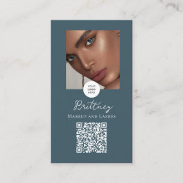 Stoffig Teal Lux Script Logo QR Code Foto Make-up Visitekaartje