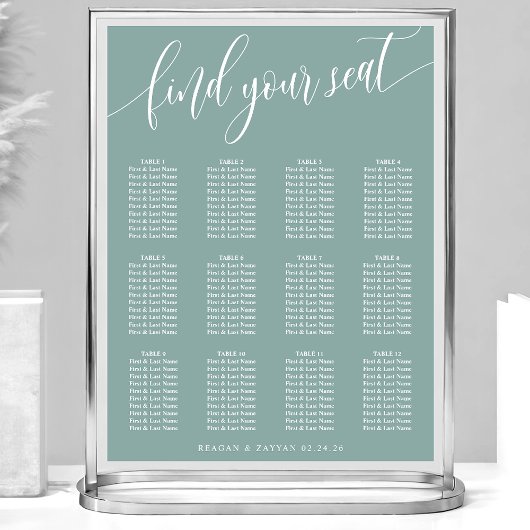 Stoffig Turquoise Eenvoudig Trouwstoelindeling Poster