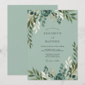Stoffig Turquoise Loof Zachte Eucalyptus Bruiloft Kaart (Voorkant / Achterkant)