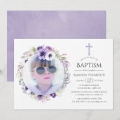 Stoffig Violet Bloemen Doop Kaart (Voorkant / Achterkant)