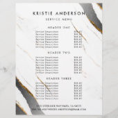 Stoffig zwart goud wit marmeren prijslijst & diens flyer (Voorkant)